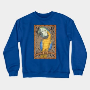 Beautiful African Blue & Gold Macaw on leafy Tapestry Crewneck Sweatshirt